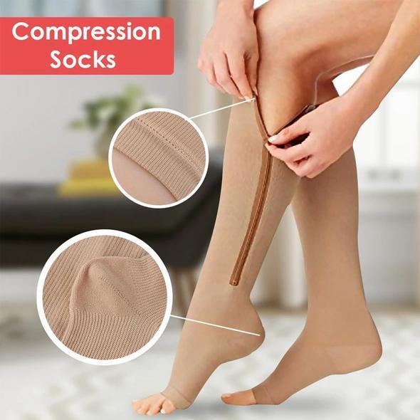 Zippered Compression Socks - Support Stockings 20-30 mmHg - Omega Walk