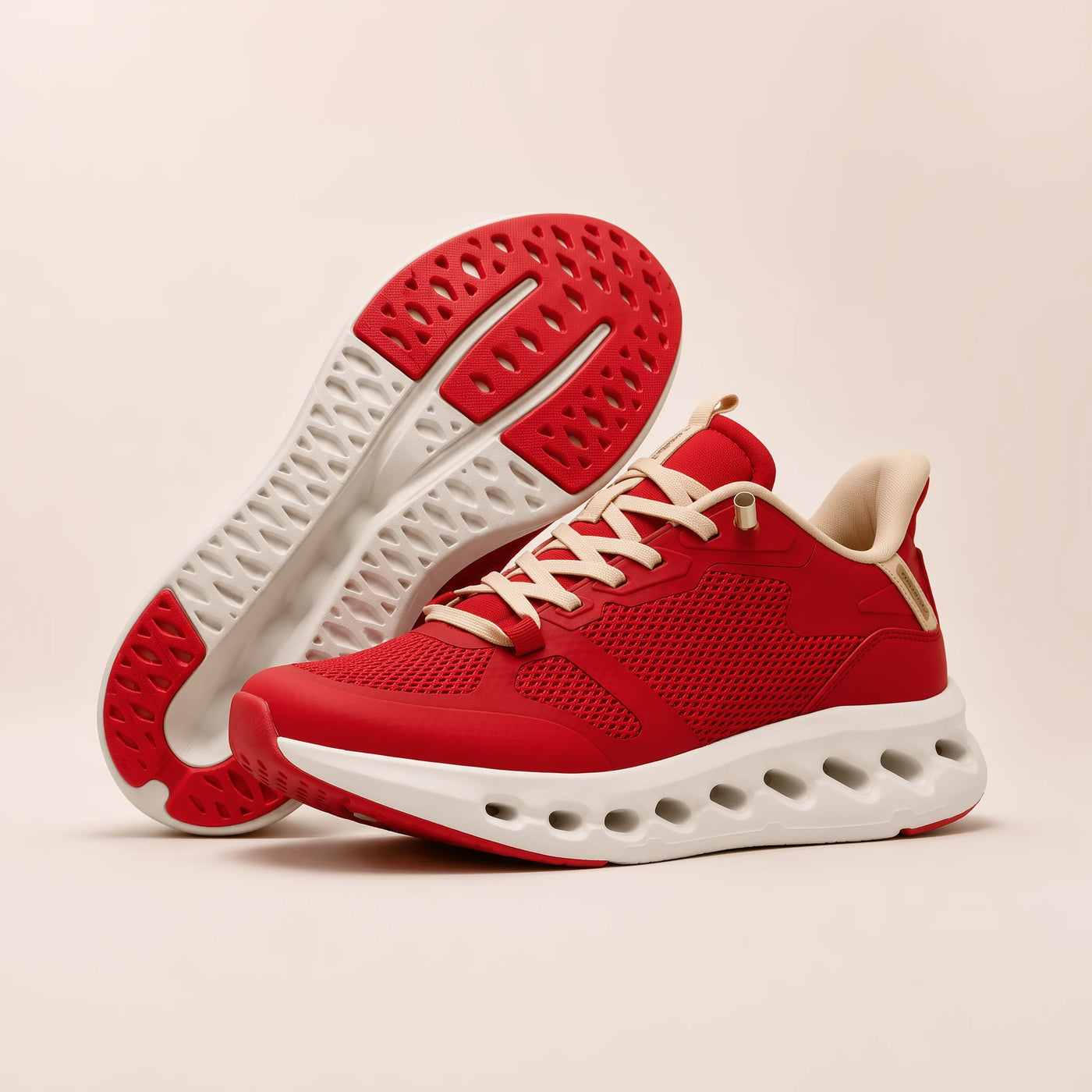 red and white shoes