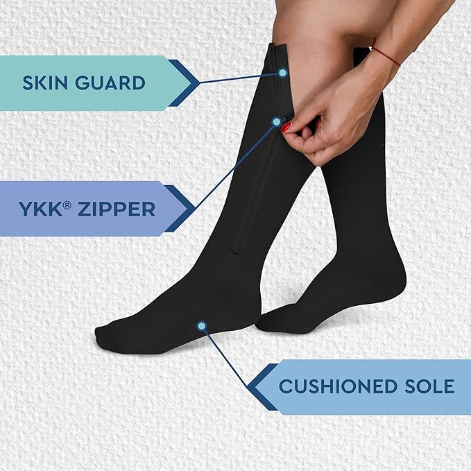 Zippered Compression Socks - Support Stockings 20-30 mmHg - Omega Walk