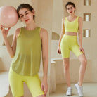 Quick Drying 3 piece Workout Clothing Set with Tights - Omega Walk - YG-LSM015-Army-Green-Lemon-Yellow-S