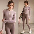 Soul Fit Workout Pants with Jacket - Omega Walk - YG-LSM003-Pastel-Pink-Silver-Pink-Leggings-S